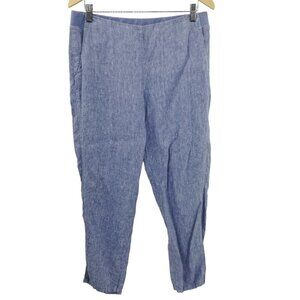 J Jill Love Linen Blue Pull On Tapered Ankle Pants Size M Pockets Lightweight